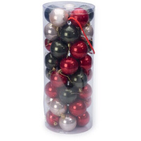 Набор цветных жемчужных елочных шаров, диаметр 6см, 40шт в тубусе, темно-зеленый, красный, белый AREA61