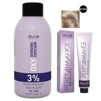 Ollin Professional Performance - Набор (Перманентная крем-краска для волос, оттенок 8/00 светло-русый глубокий, 60 мл +