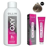 Ollin Professional Ollin Color - Набор (Перманентная крем-краска для волос, оттенок 10/1 светлый блондин пепельный, 100