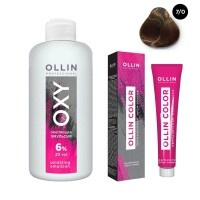 Ollin Professional Ollin Color - Набор (Перманентная крем-краска для волос, оттенок 7/0 русый, 100 мл + Окисляющая эмуль