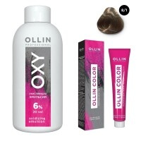 Ollin Professional Ollin Color - Набор (Перманентная крем-краска для волос, оттенок 8/1 светло-русый пепельный, 100 мл +