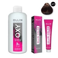 Ollin Professional - Набор "Перманентная крем-краска для волос Ollin Color оттенок 5/71 светлый шатен коричнево-пепельны