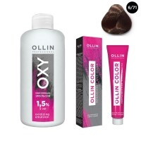 Ollin Professional Ollin Color - Набор (Перманентная крем-краска для волос, оттенок 6/71 темно-русый коричнево-пепельный