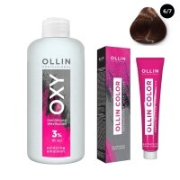 Ollin Professional - Набор "Перманентная крем-краска для волос Ollin Color оттенок 6/7 темно-русый коричневый 100 мл + О