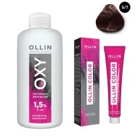 Ollin Professional Ollin Color - Набор (Перманентная крем-краска для волос, оттенок 5/7 светлый шатен коричневый, 100 мл