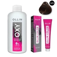 Ollin Professional Ollin Color - Набор (Перманентная крем-краска для волос, оттенок 5/0 светлый шатен, 100 мл + Окисляющ