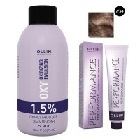 Ollin Professional Performance - Набор (Перманентная крем-краска для волос, оттенок 7/34 русый золотисто-медный, 60 мл +