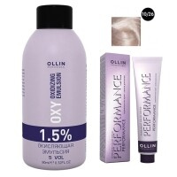 Ollin Professional Performance - Набор (Перманентная крем-краска для волос, оттенок 10/26 светлый блондин розовый, 60 мл