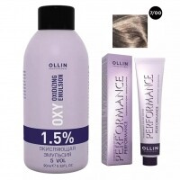 Ollin Professional Performance - Набор (Перманентная крем-краска для волос, оттенок 7/00 русый глубокий, 60 мл + Окисляю