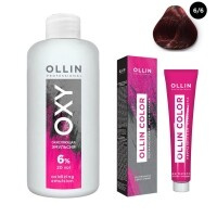 Ollin Professional Ollin Color - Набор (Перманентная крем-краска для волос, оттенок 6/6 темно-русый красный, 100 мл + Ок