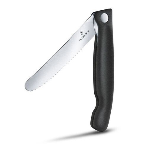 Нож кухонный Victorinox Swiss Classic, столовый, 110мм, заточка серрейтор, стальной, черный [6.7833.fb]