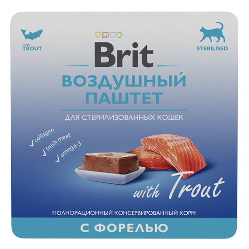 Воздушный паштет Brit /Брит Premium с форелью для взрослых стерилизованных кошек 100 г