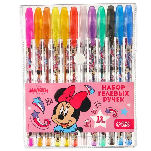 Ручка шариковая с блестками, 12 цветов, минни маус Disney