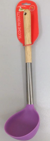 Половник силиконовый 35см, деревянная ручка, сиреневый, КС-363