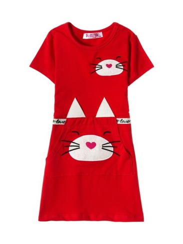 Платье для девочек "Meow scarlet" алый, 3-7 лет арт.BZ201 (7 лет) Wonderlandiya