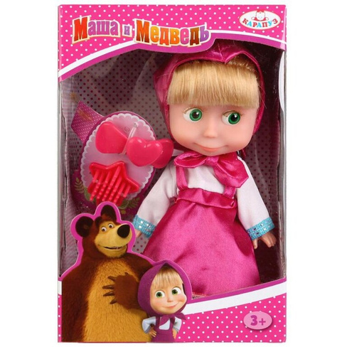 Кукла "Карапуз" Маша 15 см, без звука в розовом сарафане с аксессуарами арт.83030WOS КАРАПУЗ