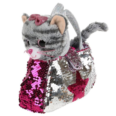 Мягкая игрушка "Мой питомец" Кошка в сумочке из пайеток 17 см арт.F80179-17B