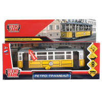 Инерционная металлическая модель - Трамвай Ретро 17 см, желтый, со светом и звуком Технопарк