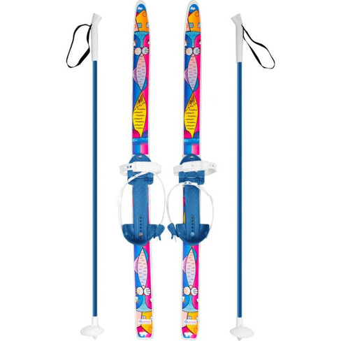 Лыжи детские Коты 90/90 см, универсальное крепление цикл, с палками Олимпик