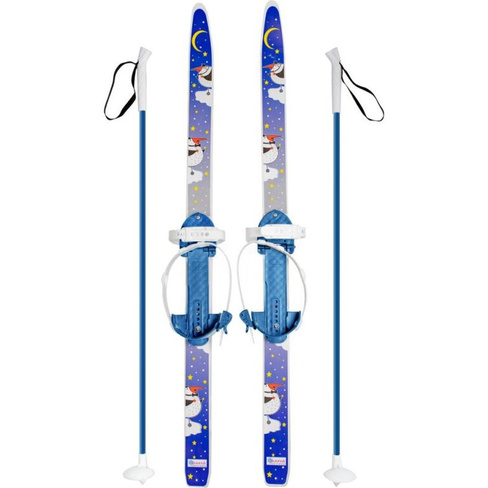 Лыжи детские Пингвины 90/90 см, универсальное крепление цикл, с палками Олимпик