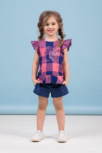 Комплект Зиронька 64-8015-1 (блузка+шорты) р.98-128 см синий-розовый (122 см) ZIRONKA