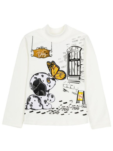 Водолазка для девочек "Dog with a butterfly milky" молочный 2-8 лет арт.BZ89 (4 года) Wonderlandiya