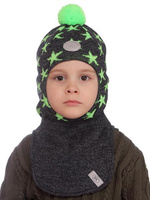 Шапка детская Звездопад шлем р.48-54 основа черно-белый/неоновый арт.20202-08 (48-50) Niko