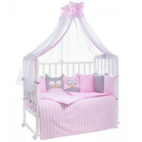 Комплект в кроватку универсальный Спящие совята 6 предметов розовый LuBaby