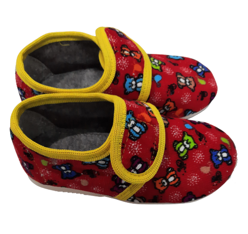 Тапочки ортопедические на липучке, красный, принт мишки р.11-16 мод.25 (15,5) Богородская обувь