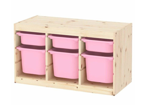 Ящик для хранения с контейнерами TROFAST 3М/3Б розовый Икеа Garden Ящик для хранения+контейнеры TROFAST ТРУФАСТ сосна/ро