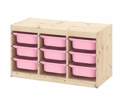 Ящик для хранения с контейнерами TROFAST 9М розовый Икеа Garden Ящик для хранения+контейнеры TROFAST ТРУФАСТ сосна/розов