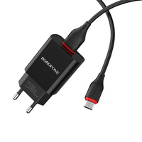 Адаптер постоянного тока BoroFone BA20A, 1гн.USB 5В, 2,1А с кабелем microUSB, чёрный