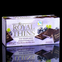 Мини-плитки Royal Thins Schwarze Johannisbeere из тeмного шоколада с черной смородиной, 200 г Китай