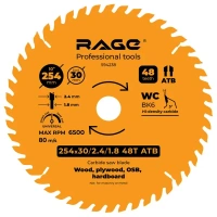 Диск пильный по дереву Rage 48Т 254x30x2.4 мм, кольца 25.4/20/16 RAGE 254/48