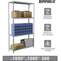 Стеллаж металлический BRABIX MS Plus-185/30-4 1850х1000х300 мм 4 полки регулируемые опоры 291104 S241BR153402