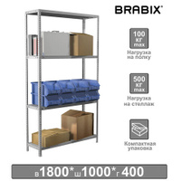 Стеллаж металлический BRABIX MS KD-180/40-4 1800х1000х400 мм 4 полки сборная стойка 291115 S240BR144402