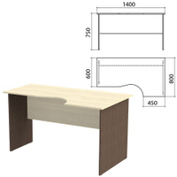 Стол письменный эргономичный Канц 1400х800х750 мм правый цвет дуб молочный/венге Комплект