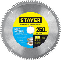 STAYER MULTI MATERIAL 250х32/30мм 100Т, диск пильный по алюминию, супер чистый рез