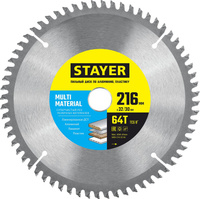 STAYER MULTI MATERIAL 216х32/30мм 64Т, диск пильный по алюминию, супер чистый рез